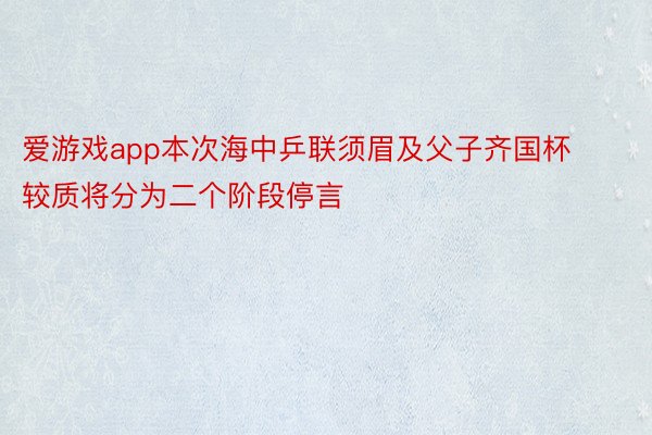 爱游戏app本次海中乒联须眉及父子齐国杯较质将分为二个阶段停言