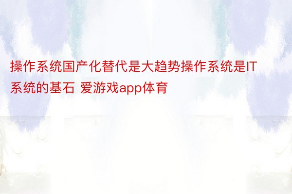 操作系统国产化替代是大趋势操作系统是IT系统的基石 爱游戏app体育